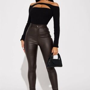 Fashion nova sammi high rise chocolate faux leather pants